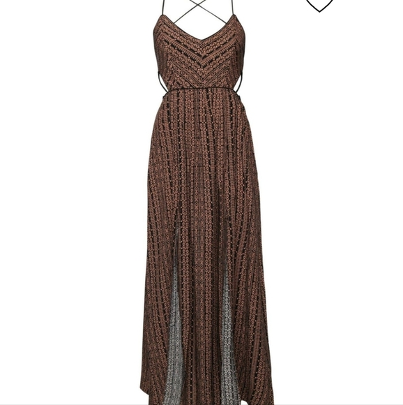 Geo print strappy back maxi dress sideslits backless sz M clepatra dress - Picture 1 of 11